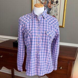 R.M Williams Women's Western Semi fitted Western Blue and Pink Plaid Shirt